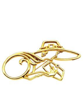 Vintage Lady Remington Outline Brooch, Large Gold Tone Silhouette Stylish Woman